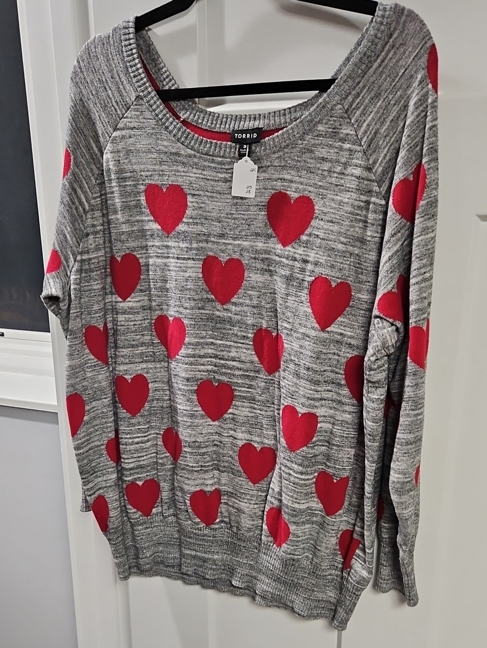 torrid Heather Gray Sweater with Red Heart Pattern